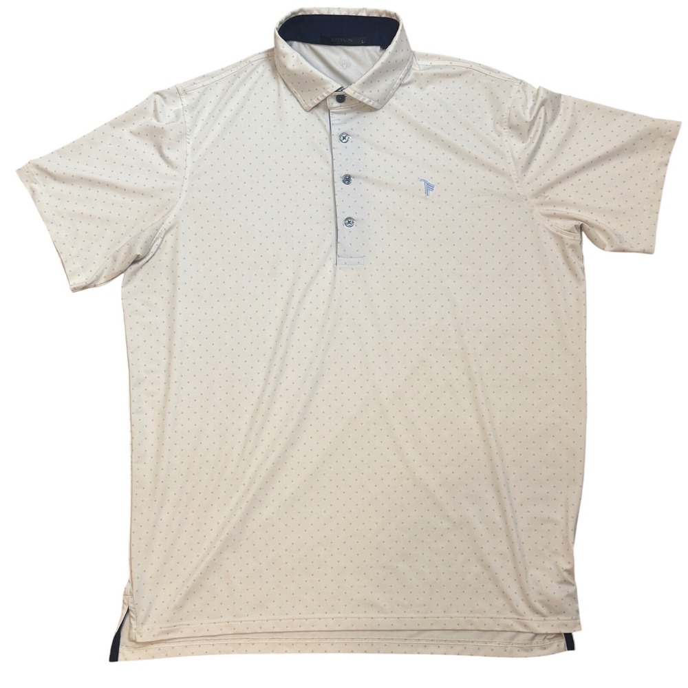 Greyson Polo Micro Wolf Print Performance Mens Large White Light Blue